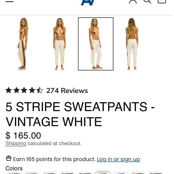 NWT - Aviator Nation 5 Stripe Sweatpants | Vintage White | XS - Picture 8 of 8